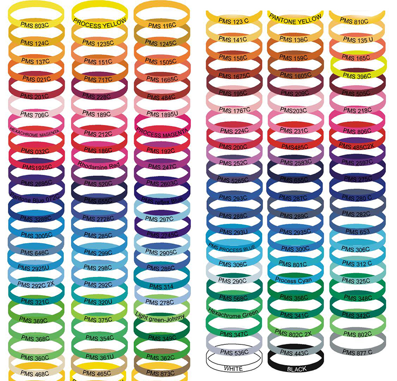 Pantone chart for silicone wristbands