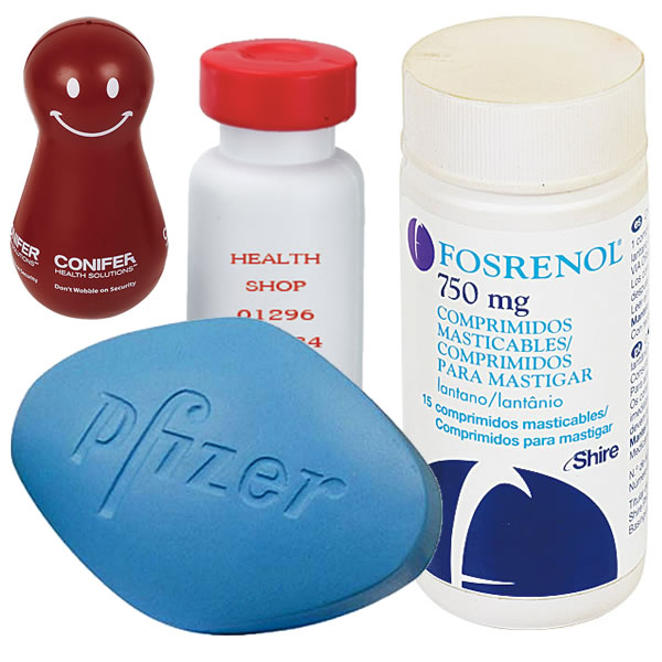 Figuras antiestrés personalizadas de medicamentos y medicinas para promoción de centros médicos, farmacias y farmacéuticas