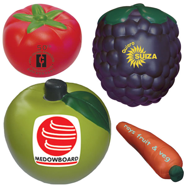 Figuras antiestrés personalizadas relacionadas con las frutas, verduras, vegetales y hortalizas para promocionar fruterías o vida sana