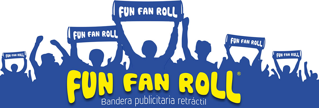 Pancarta retráctil de mano o Bandera publicitaria retráctil Fun Fan Roll para promocionar tu marca en eventos deportivos, musicales o políticos
