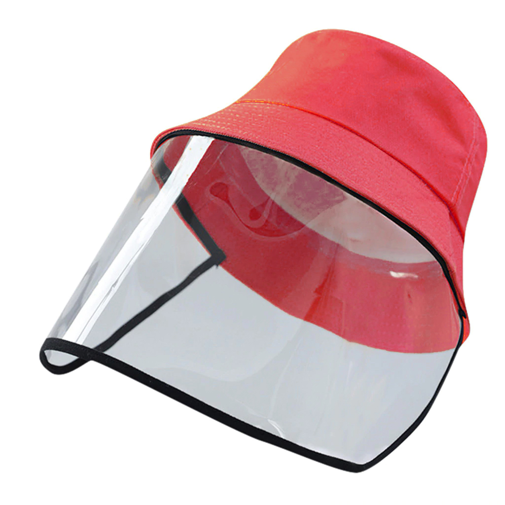 Gorro infantil rojo con pantalla transparente para protección de cara frente a salpicaduras