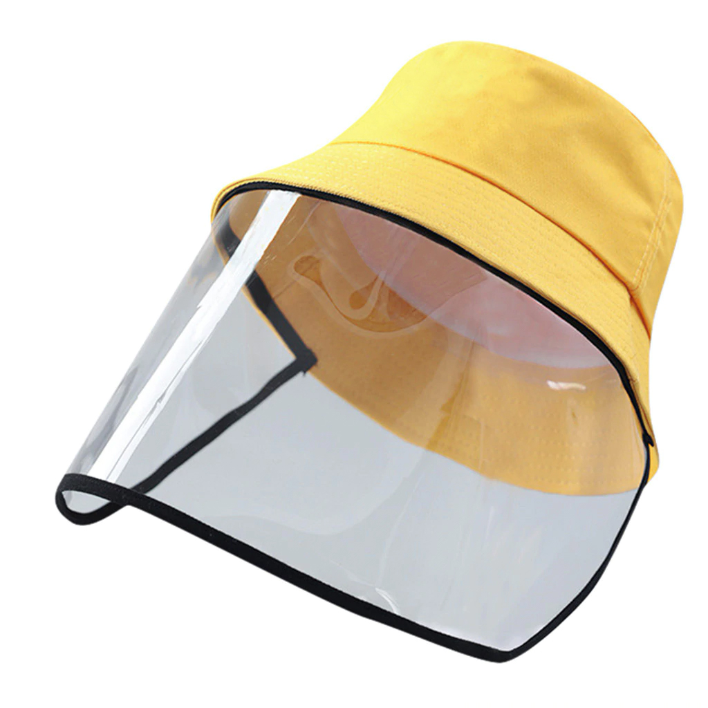 Gorro infantil amarillo con pantalla transparente para protección de cara frente a salpicaduras